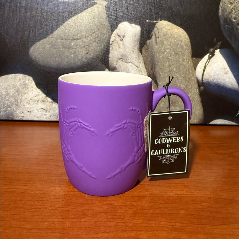 Purple SKELETON HAND HEART Soft Touch HALLOWEEN Mug